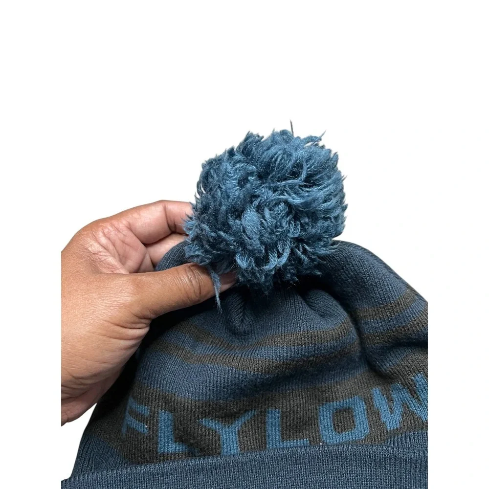 Flylow Gear Pom Beanie Hat Navy Blue Charcoal Grey Knit Winter Ski Snowboard